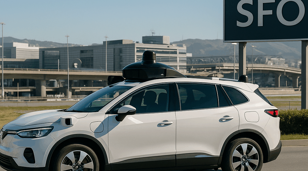 Waymo self driving car waiting at a city intersection in San Francisco