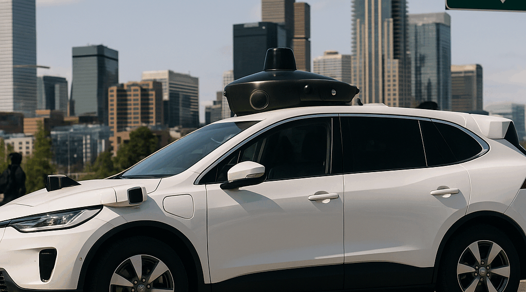 A Waymo Jaguar I-Pace drives on a road