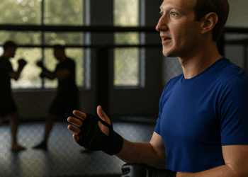 Mark Zuckerberg, chief executive officer of Meta Platforms Inc., during the Meta Connect event in Menlo Park, California, US, on Wednesday, Sept. 25, 2024. Meta Platforms Inc. debuted its first pair of augmented reality glasses, devices that show a combined view of the digital and physical worlds, a key step in Chief Executive Officer Mark Zuckerberg's goal of one day offering a hands-free alternative to the smartphone. Photographer: David Paul Morris/Bloomberg via Getty Images