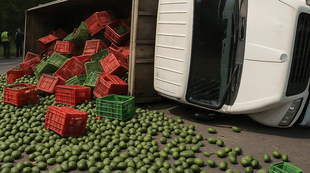 ¡Guacamole! Vuelca Camión Con Aguacates Sobre La Uruapan - Pátzcuaro - Changoonga.com