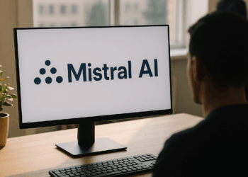 The logo of the French company Mistral AI.