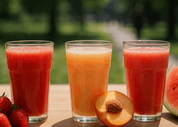 Usa fresa, durazno y sandía para 3 bebidas refrescantes