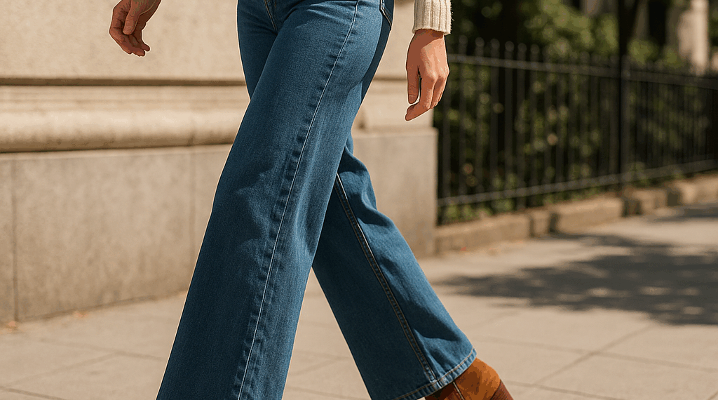 Cómo llevar jeans palazzo de los 70 con botas en otoño 2025, según tendencias
