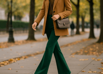 Cómo llevar los pantalones acampanados en el color verde oliva como Kate Middleton en otoño 2025
