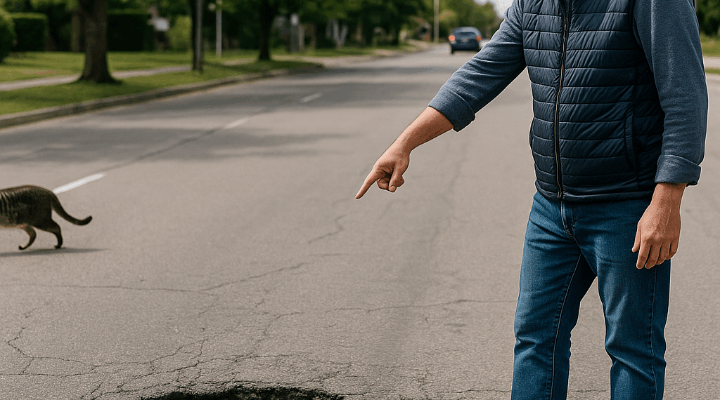 Martín guía a automovilistas para que no caigan en baches