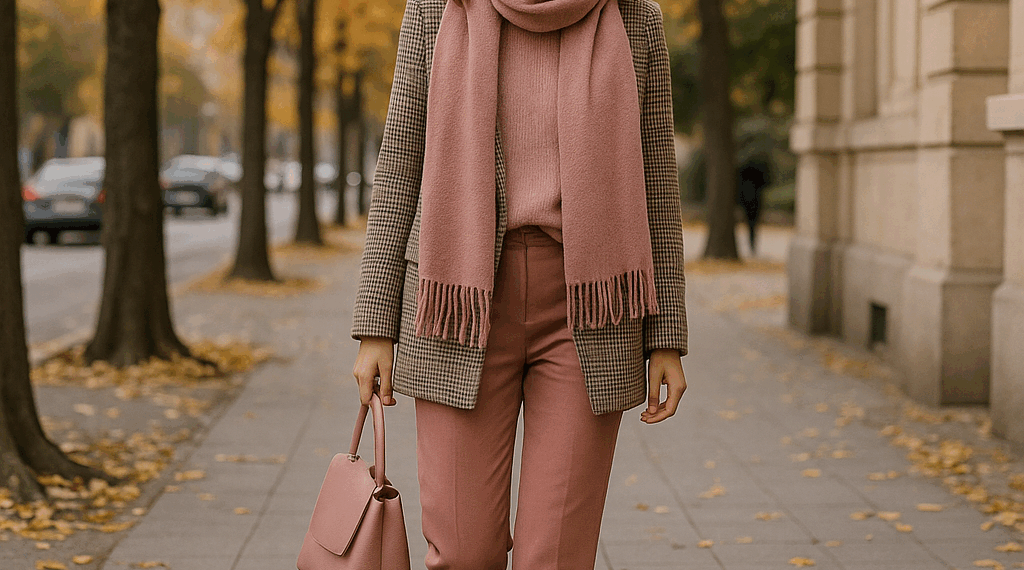 Look en rosa y marrón en un desfile de Prada.