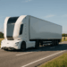 Einride's autonomous electric pod, a truck built without a cab for a driver, on road