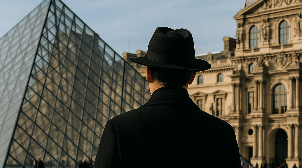 El misterio del hombre con sombrero frente al Louvre justo después del robo: ¿Un detective, un turista o un simple transeúnte?