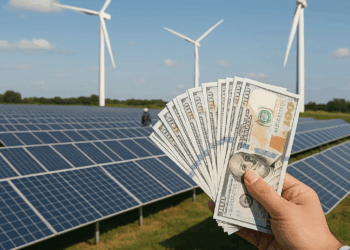 A man in front of a wind turbine in Vietnam