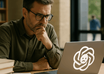 Holographic human type AI robot and programming data on a black background.