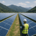 A man inspects solar panels.