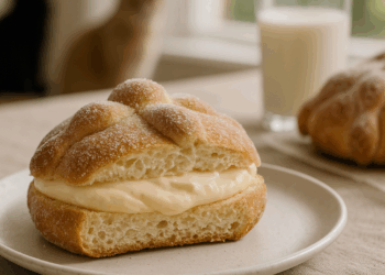 Prepara pan de muerto relleno de crema con solo 7 ingredientes y sin amasar demasiado, perfecto para el café de la tarde