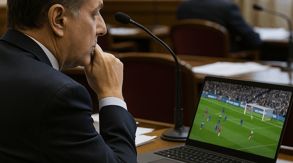 Senador es captado viendo la Champions en pleno trabajo