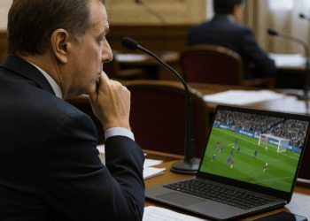 Senador es captado viendo la Champions en pleno trabajo