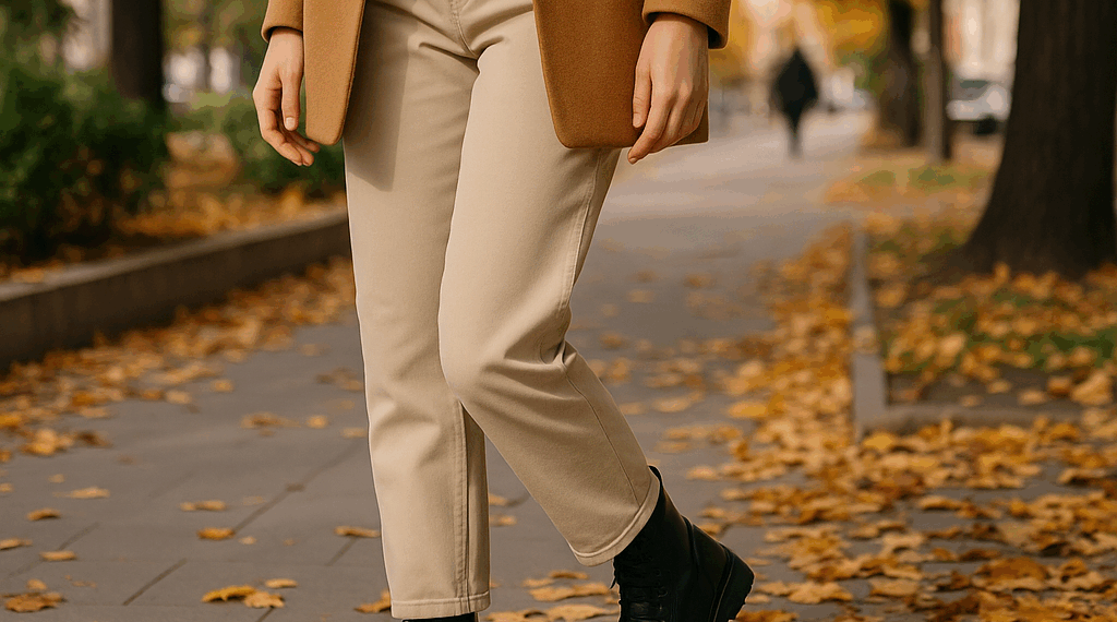 7 ideas de estilo para llevar pantalones beige con botas negras en otoño 2025