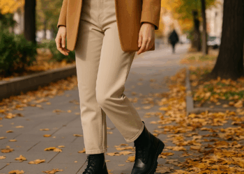 7 ideas de estilo para llevar pantalones beige con botas negras en otoño 2025