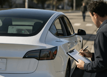 Tesla logo seen on Tesla vehicle