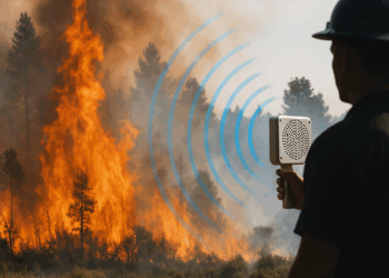 A firefighter watches the flames from the Palisades Fire burning homes on the Pacific Coast Highway amid a powerful windstorm on January 8, 2025 in Los Angeles, California.