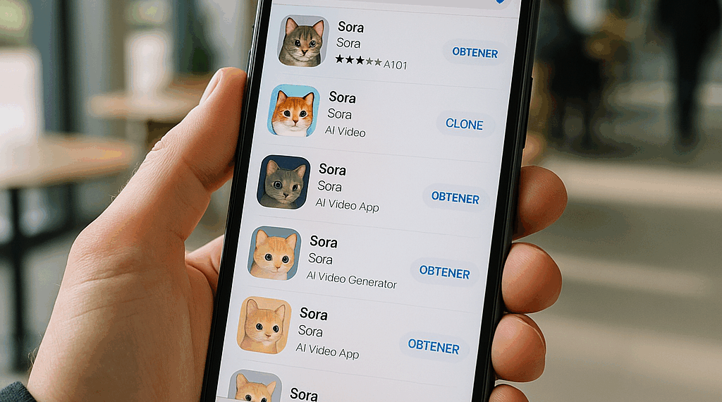 The Sora logo displays on a smartphone screen