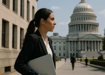 render of the US Capitol dome on red background