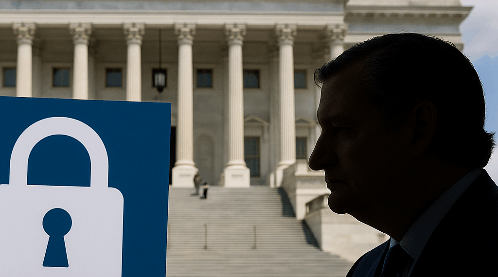 a photo of Ted Cruz, speaking to the Senate on Sept. 29, as seen on C-Span