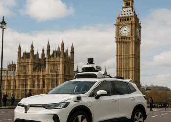 A close up of the rooftop of a Waymo robotaxi that shows sensors.