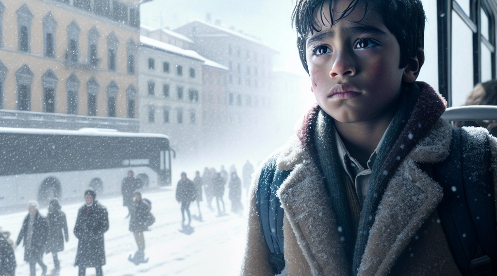 Niño obligado a bajarse de bus en la nieve participará en la ceremonia inaugural de Milán-Cortina