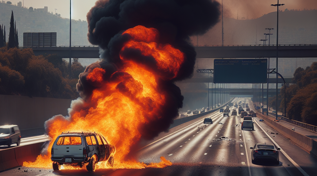 Vehículo se incendia en la autopista México-Pachuca, conductor logra bajarse