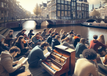 Students study to classical music at Amsterdam's historic concert hall