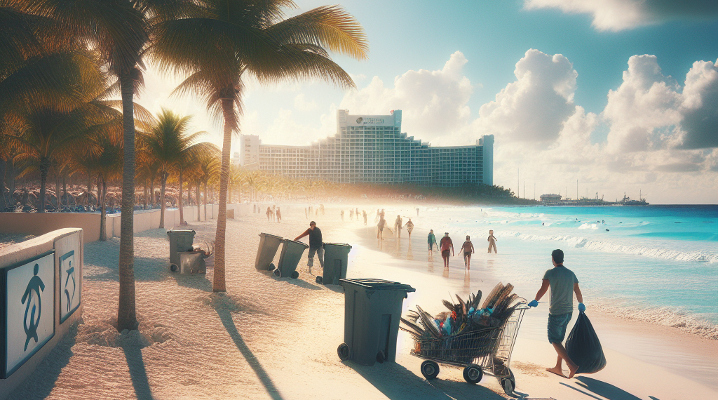 Familias limpian Playa Delfines en Cancún