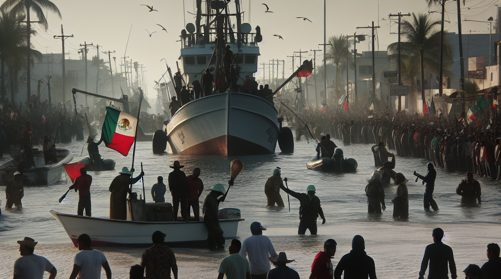 Pescadores marchan en Veracruz por derrame de petróleo en el Golfo de México; exigen apoyos