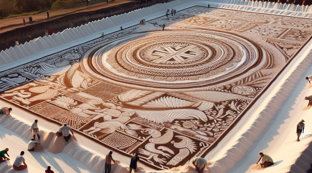 Salvadoreños elaboran alfombra de sal de más de 1 km en Semana Santa