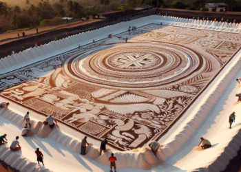 Salvadoreños elaboran alfombra de sal de más de 1 km en Semana Santa