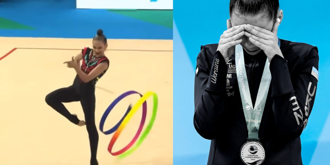 La ucraniana Krainska se tapa la cara y los oídos en el podio europeo con el himno ruso