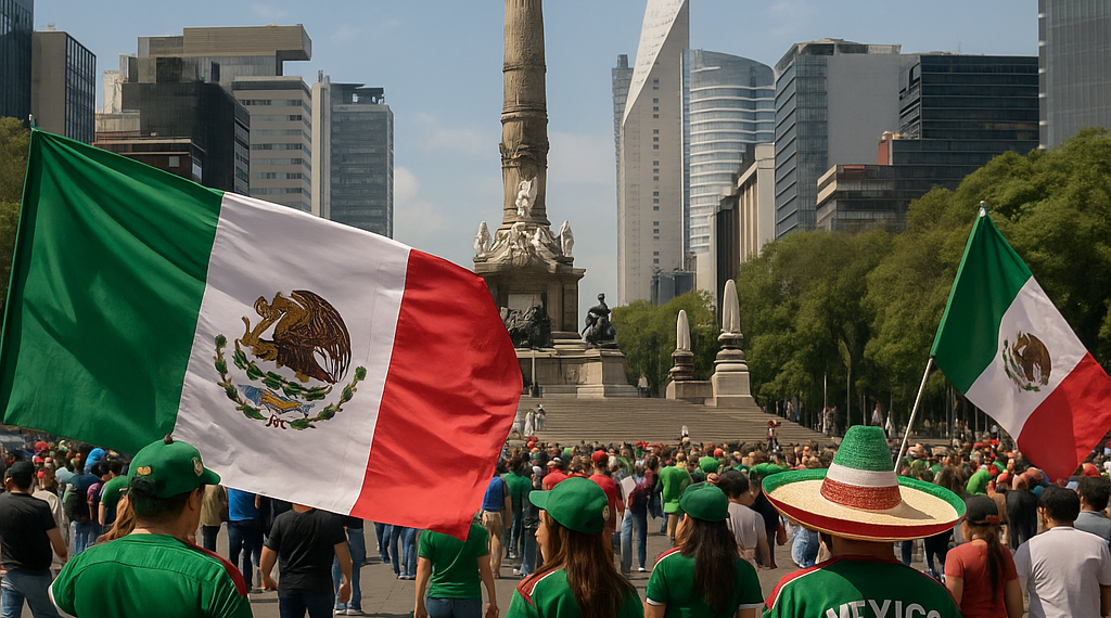 Llegan aficionados al Ángel para apoyar a México