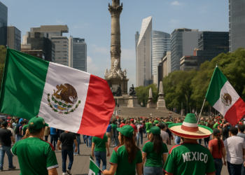 Llegan aficionados al Ángel para apoyar a México