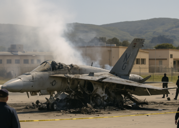 Bombardero de EU se estrelló en base aérea en California