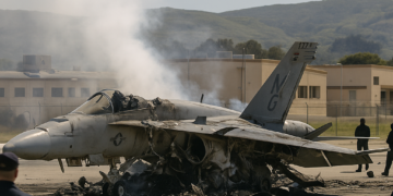 Bombardero de EU se estrelló en base aérea en California