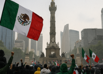 Festejan en el Ángel victoria con lluvia