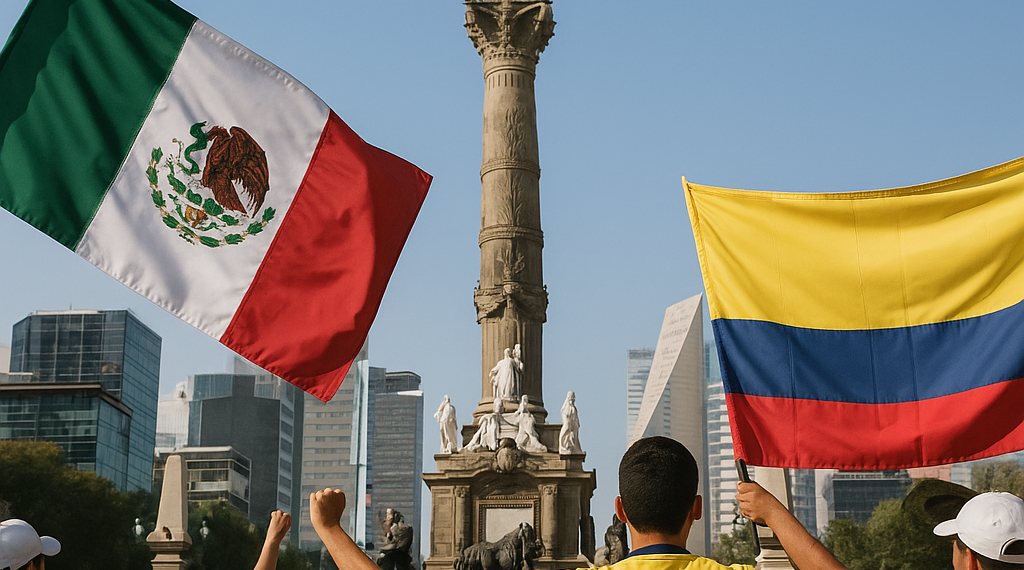 Festejan mexicanos y colombianos en el Ángel