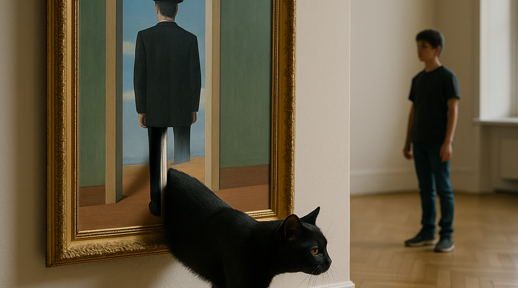 Boy Punctures Magritte Painting With a Pinecone at the Israel Museum