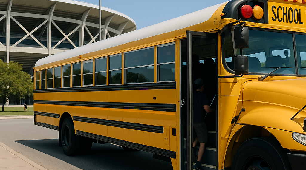 Así se va al estadio en Miami... ¡en autobús escolar!