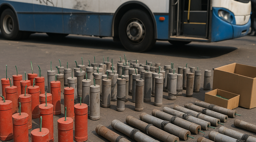 Decomisan 59 explosivos en autobuses de manifestantes