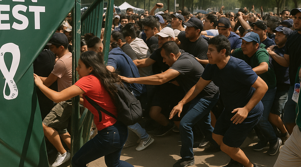 Caos y empujones en acceso a 'Fan Fest' en el Zócalo de México