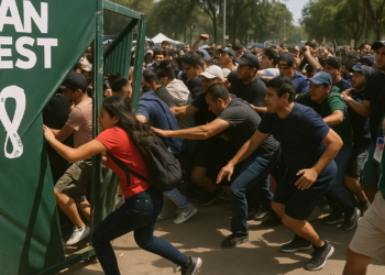 Caos y empujones en acceso a 'Fan Fest' en el Zócalo de México