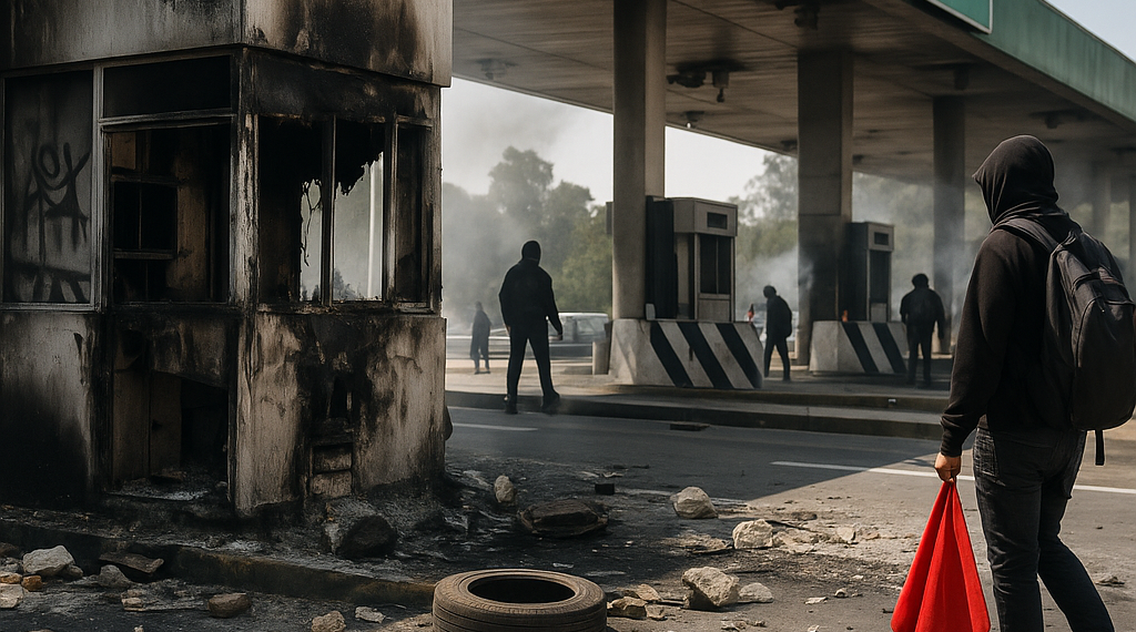 Vandalizan normalistas caseta de Tlalpan