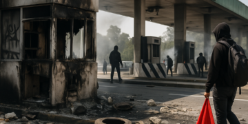 Vandalizan normalistas caseta de Tlalpan