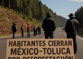 Bloquean pobladores la México-Toluca por tala ilegal