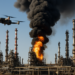 El momento en el que un drone ucraniano impactó una refinería de Moscú y lanzó por los aires la tapa de un tanque