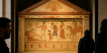 Italy displays Etruscan paintings from an ancient tomb
